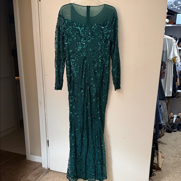 Emerald Sequin Long Sleeve Gown - Picture 3 of 5